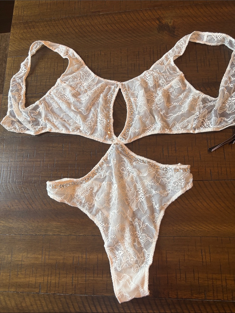 NWT Small Victoria's Secret White Lace Cutout Bodysuit